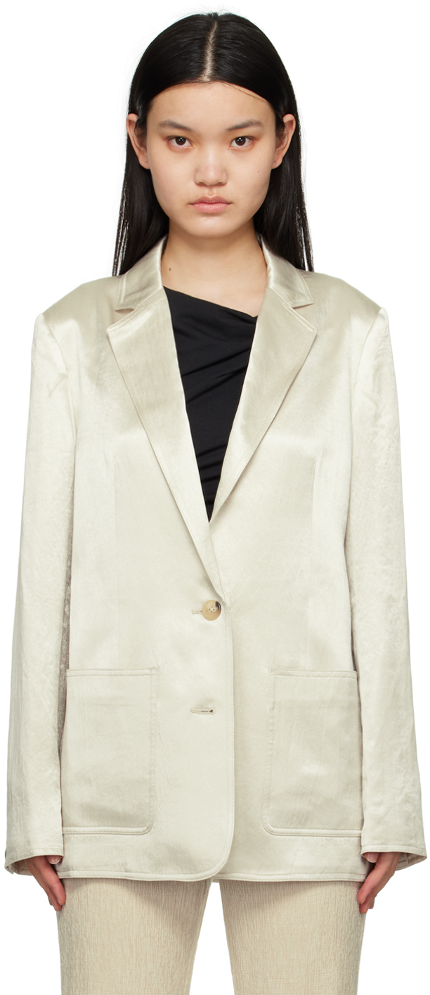 Shop Helmut Lang Off-white Crinkled Blazer In Ivory - C05