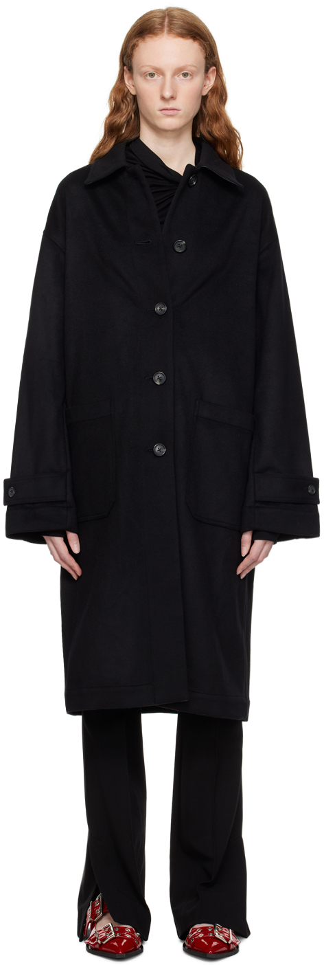 Helmut Lang Black Eyelet Coat In Black - 001