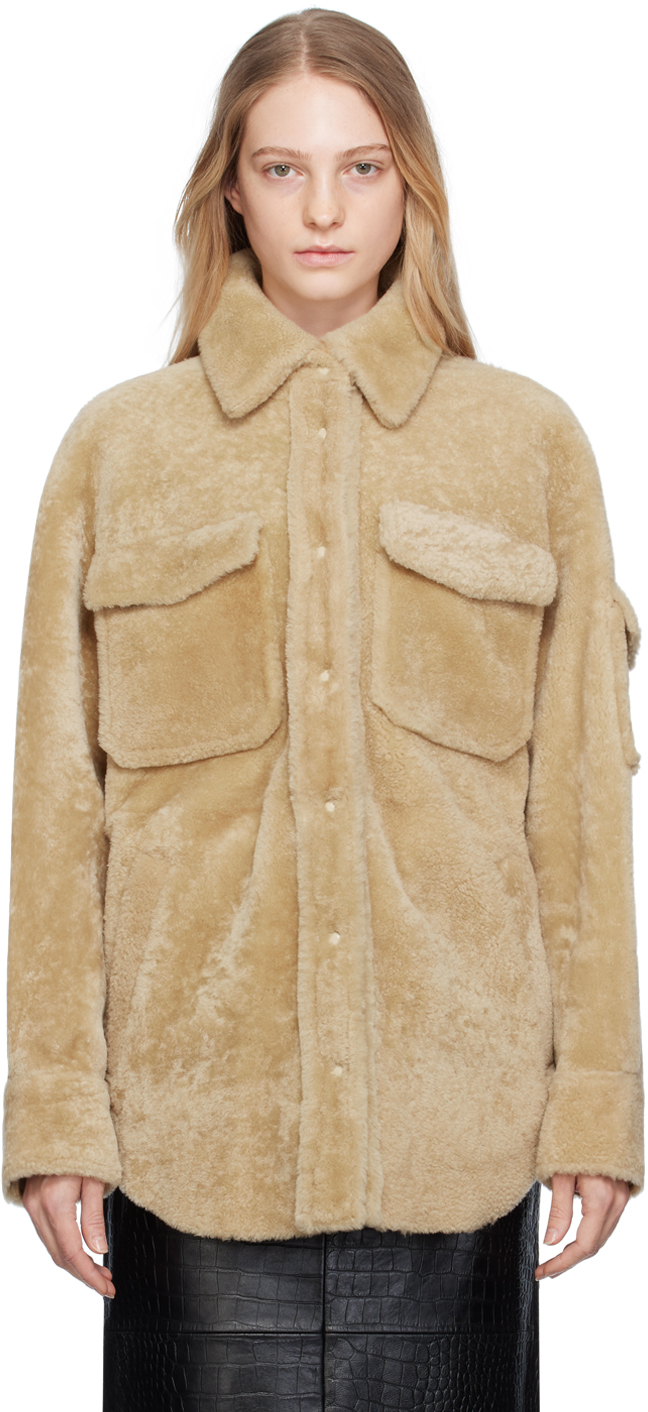 Shop Helmut Lang Tan Flap Pocket Shearling Jacket In Camel - E05