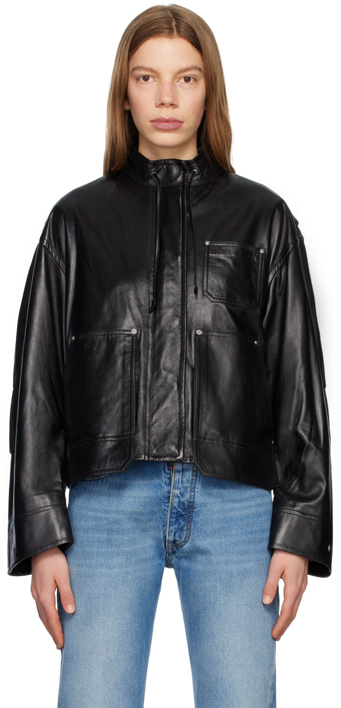 Black Patch Pocket Leather Jacket