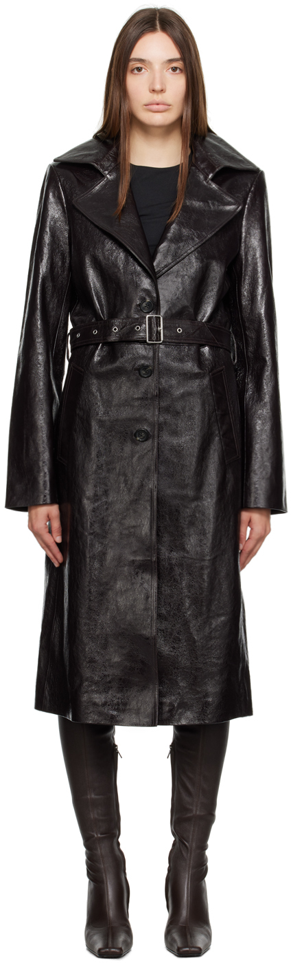 Helmut Lang Brown Belted Leather Trench Coat