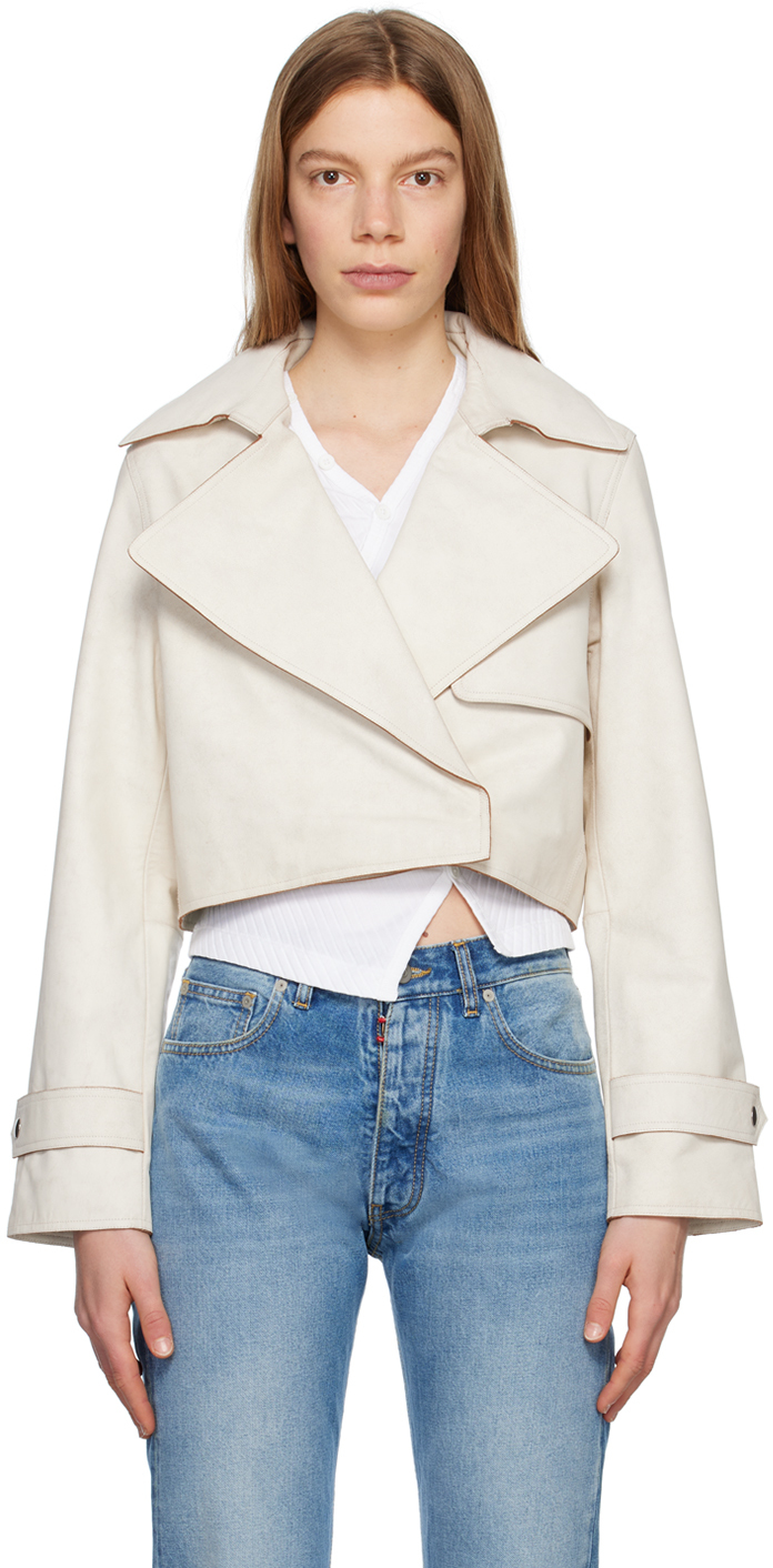 Helmut Lang Off-White Cropped Trench Leather Jacket