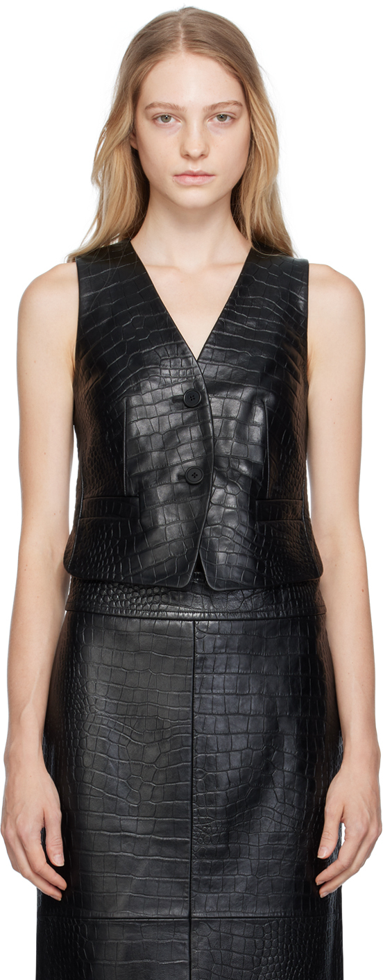 Shop Helmut Lang Black Embossed Leather Vest In Black - 001
