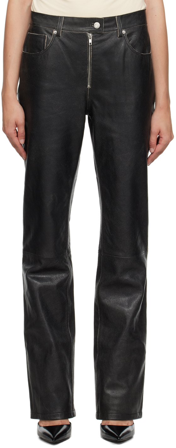 Black 5-Pocket Leather Pants by Helmut Lang on Sale