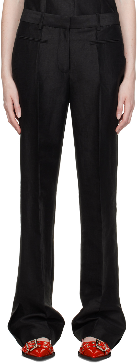 Helmut Lang Flared Leather Trousers In Schwarz