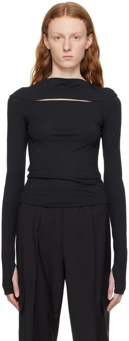 Black Slit Long Sleeve T-Shirt by Helmut Lang on Sale