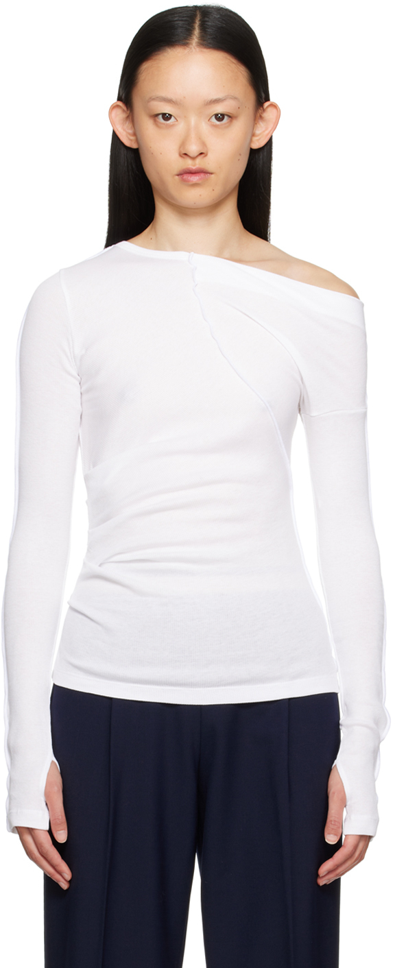 White Asymmetric T-Shirt by Lang on Helmut Sale Sleeve Long