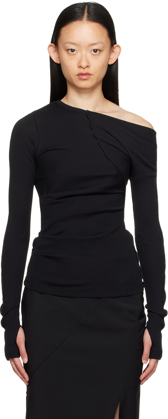 Black Asymmetric Lang Helmut Sleeve by T-Shirt on Long Sale