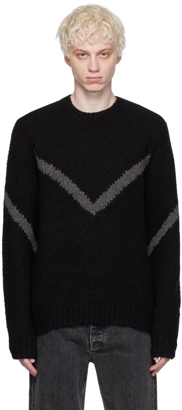 Lardini Gray and Black Jacquard Knit Crew Neck Sweater