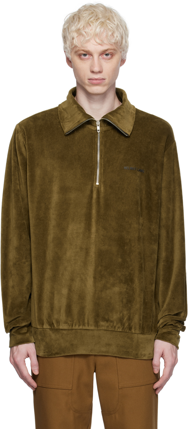 Shop Helmut Lang Khaki Half-zip Sweatshirt In Olive