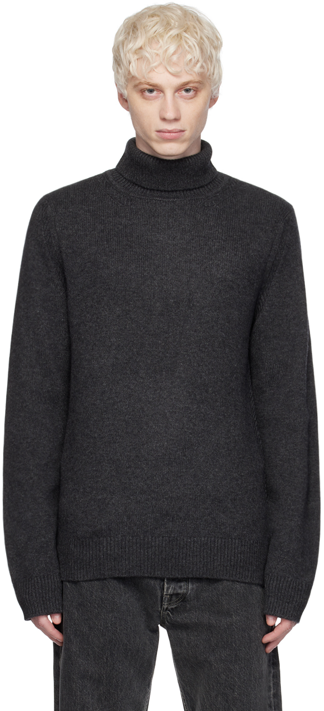 Helmut Lang Wool & Cashmere Turtleneck Sweater In Dark Heather Gray