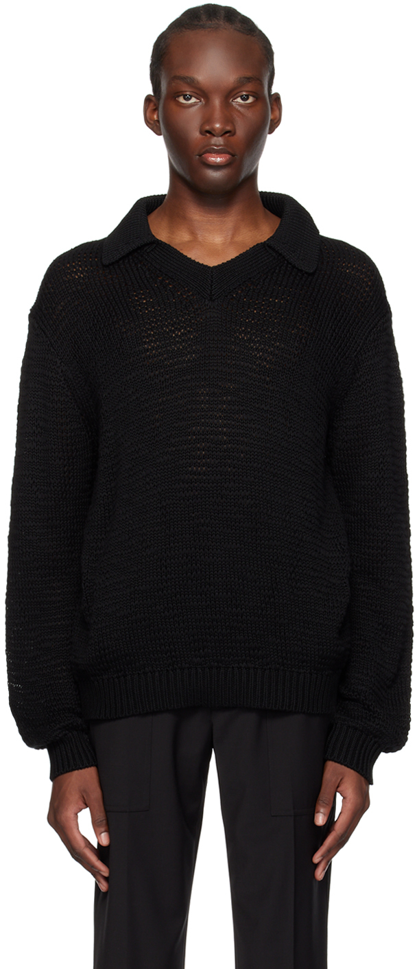 HELMUT LANG BLACK POINTED COLLAR SWEATER