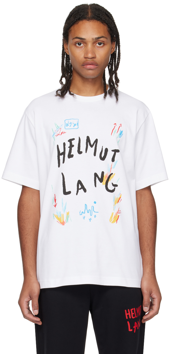 White Printed T-Shirt by Helmut Lang on Sale