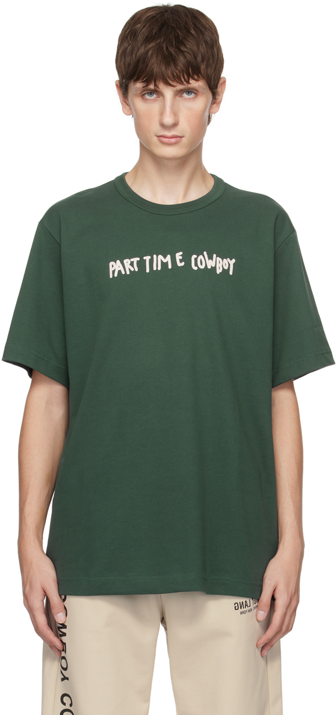Green Scribbled Cowboy T-Shirt by Helmut Lang on Sale