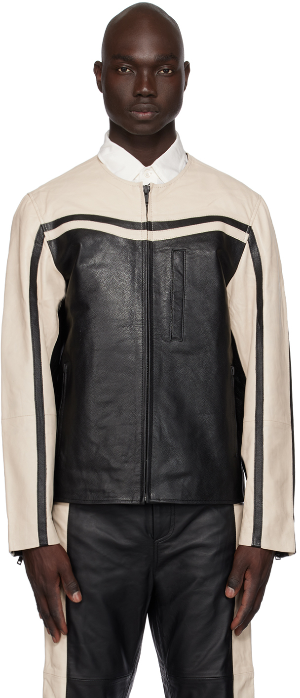 Black & Off-White Racer Leather Jacket