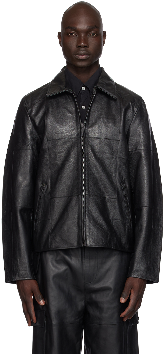 Black Bruno Patch Leather Jacket by Deadwood on Sale