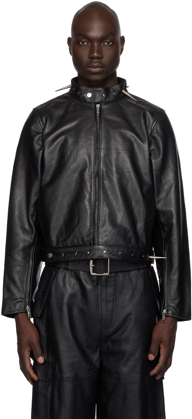 Black Velar Spike Leather Jacket