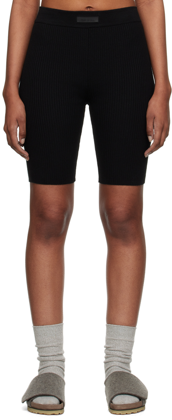 Essentials Black Rib Shorts In Jet Black