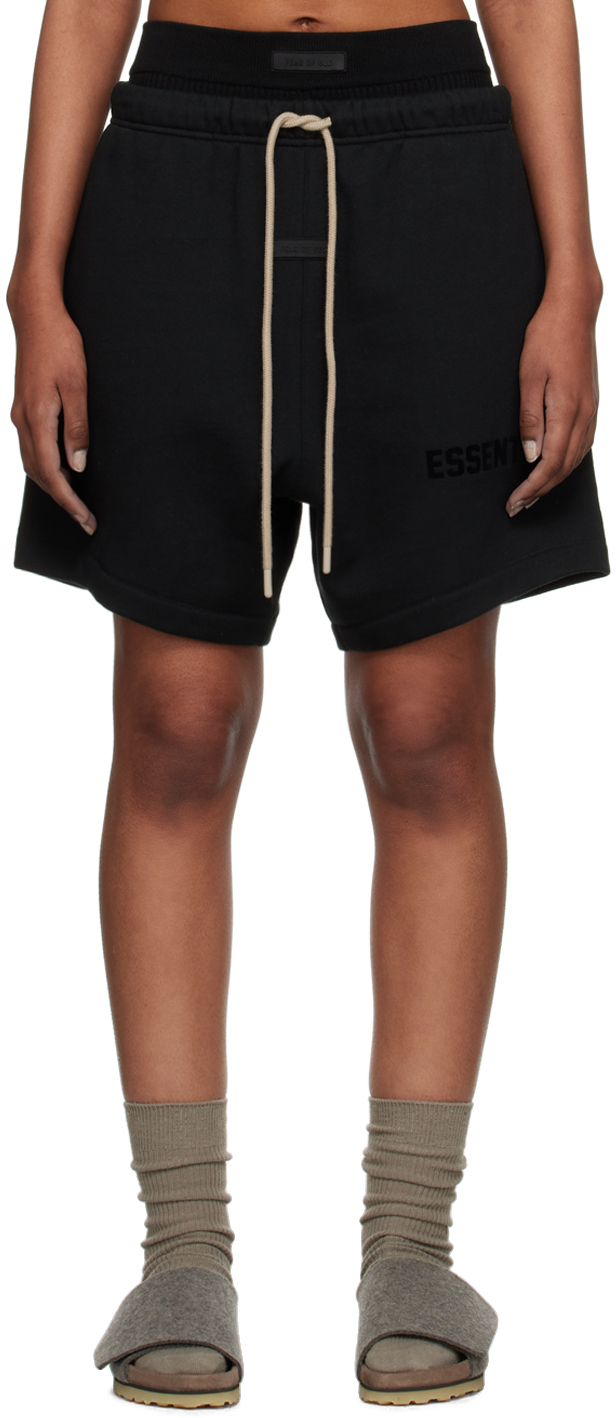 Essentials Black Bonded Shorts In Jet Black