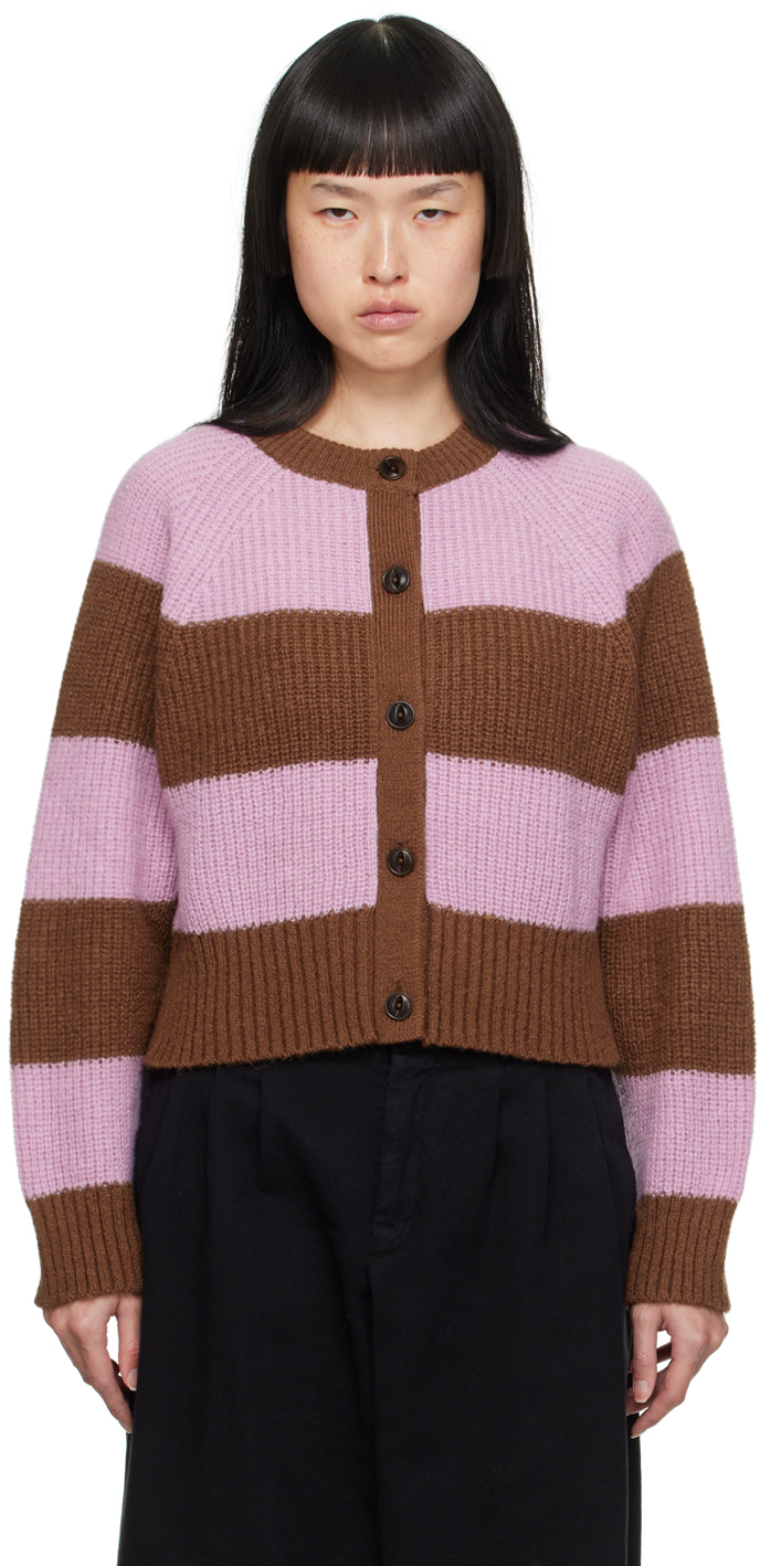 Ymc You Must Create Brown Pink Foxtail Stripe Cardigan