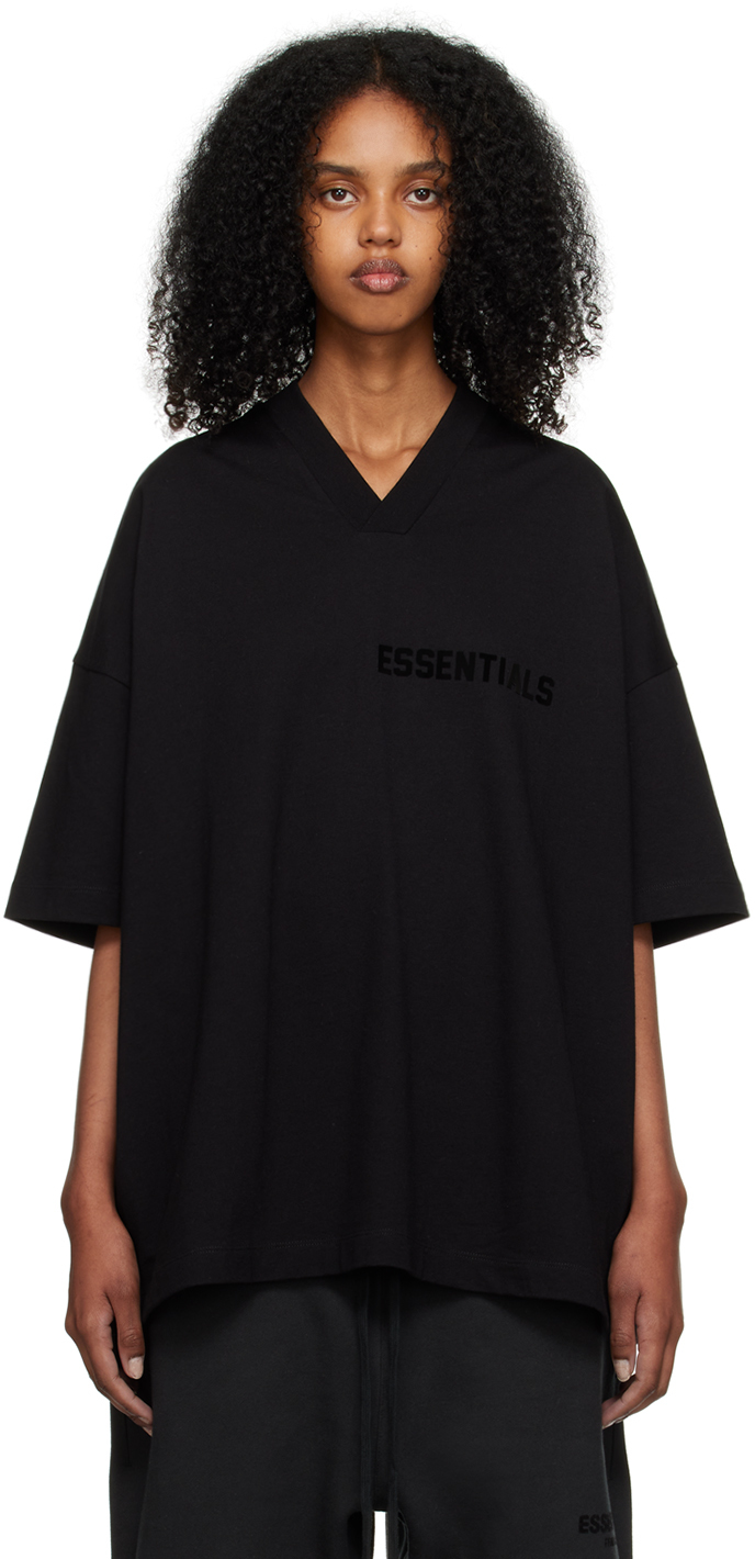 Essentials Black V-neck T-shirt In Jet Black