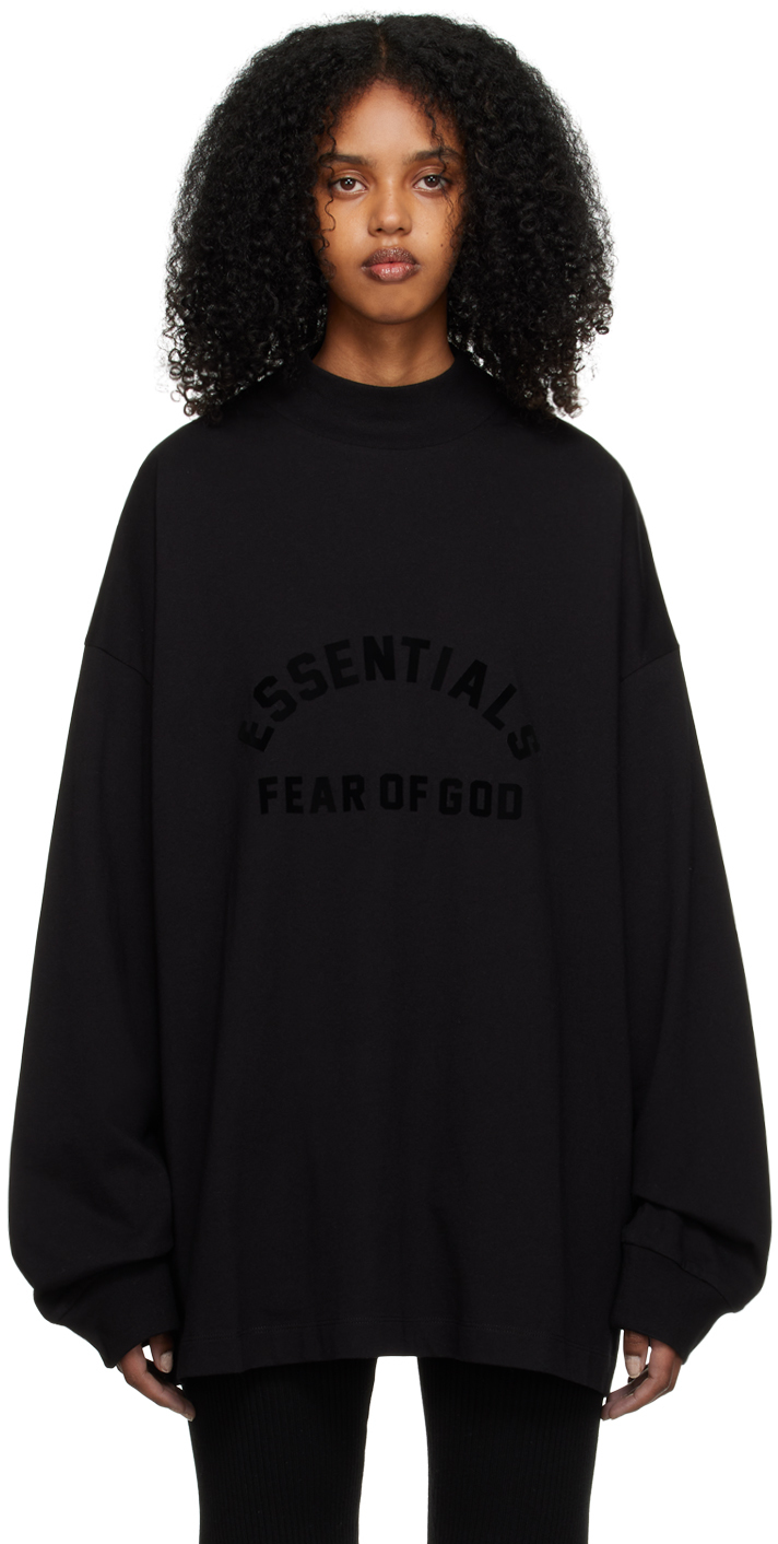 Essentials Black Bonded Long Sleeve T-shirt In Jet Black