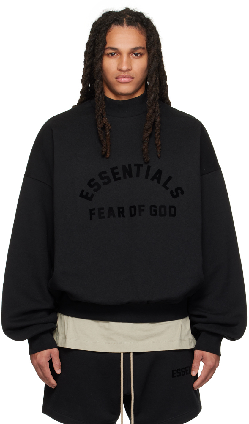 Essentials: Black Bonded Sweatshirt | SSENSE
