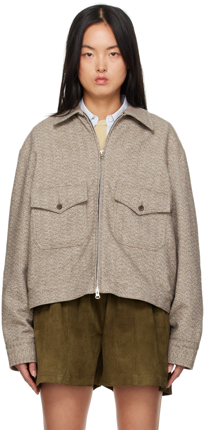Carter Young Ssense Exclusive Taupe Harrington Jacket In Flecked Taupe