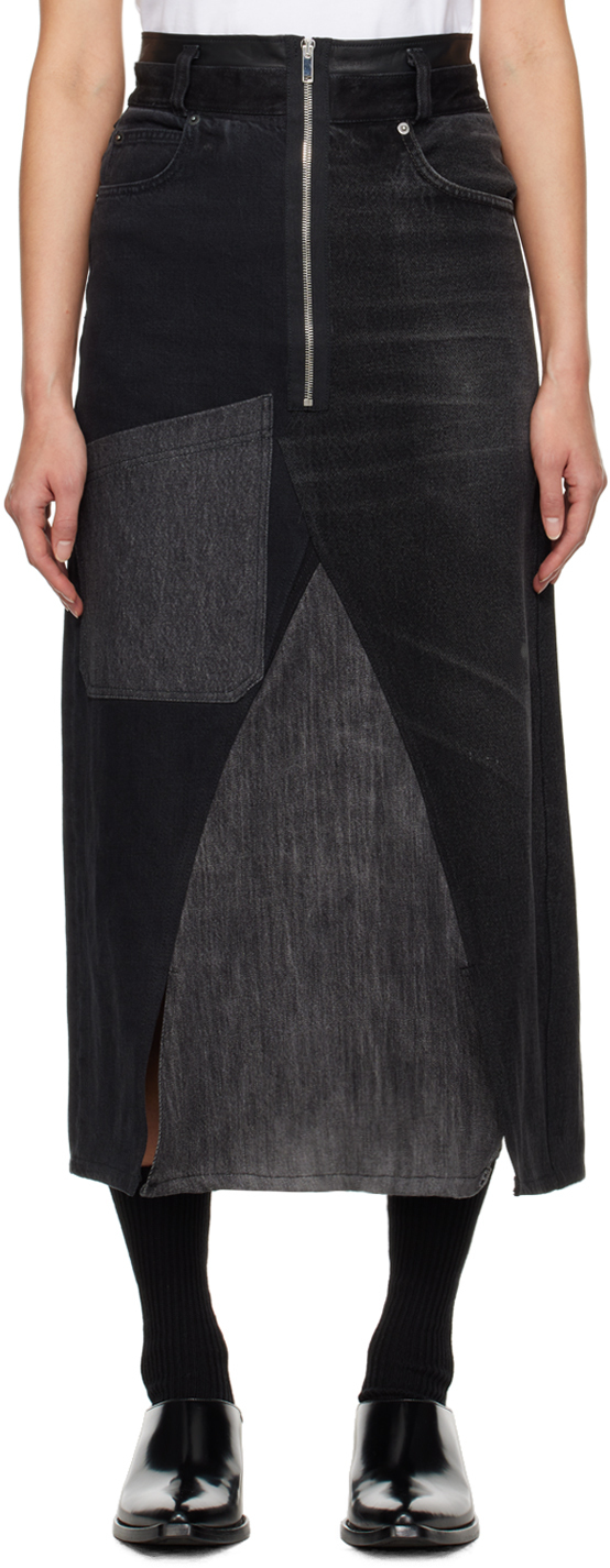 carter young black re-worked denim maxi skirt