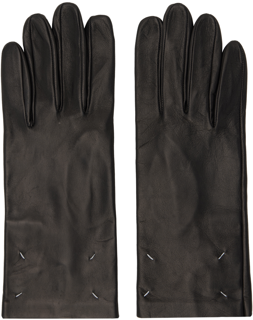 Maison Margiela Black Four Stitches Gloves In 900 Black