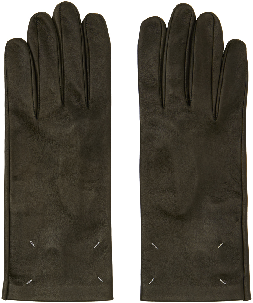 Maison Margiela Green Leather Gloves