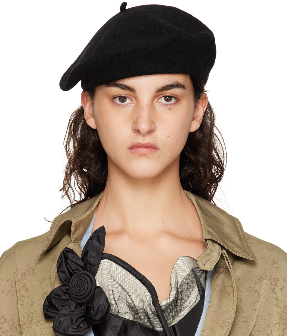 Maison Margiela: Black Heavy Wool Beret | SSENSE