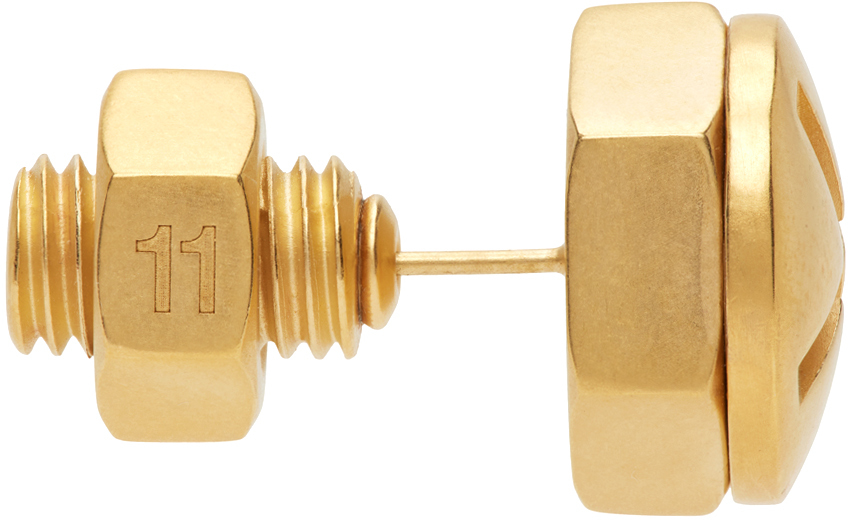 Gold Oversize Nuts & Bolts Single Earring
