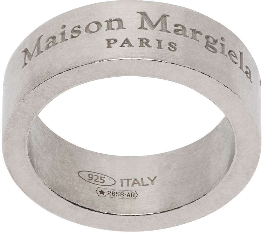 Maison Margiela Silver Logo Ring In 951 Palladio Buratta
