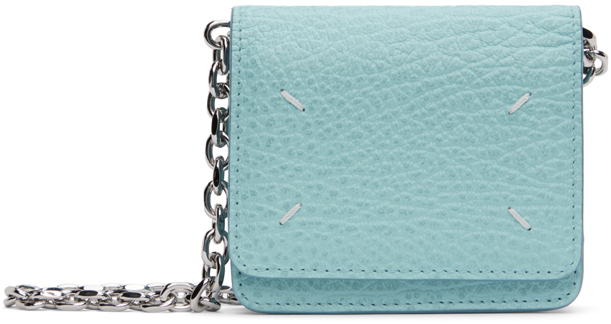 Maison Margiela Blue Four Stitches Chain Wallet Bag In T6197 Aqua