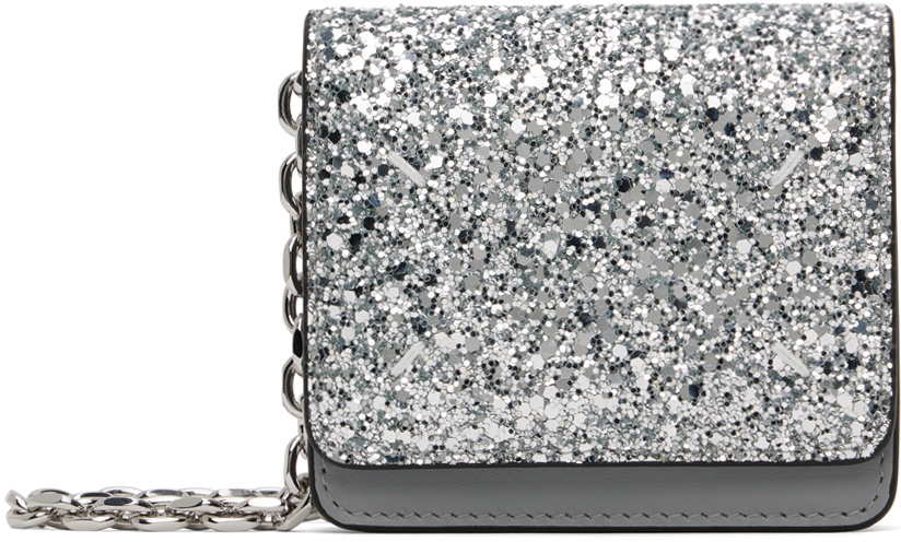 Silver Micro Glitter Chain Wallet Bag