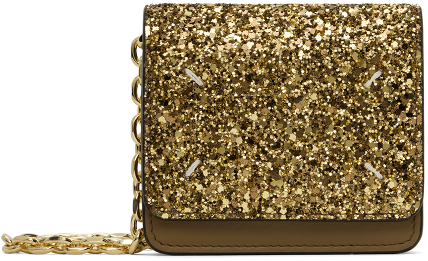Maison Margiela: Gold Micro Glitter Chain Wallet Bag