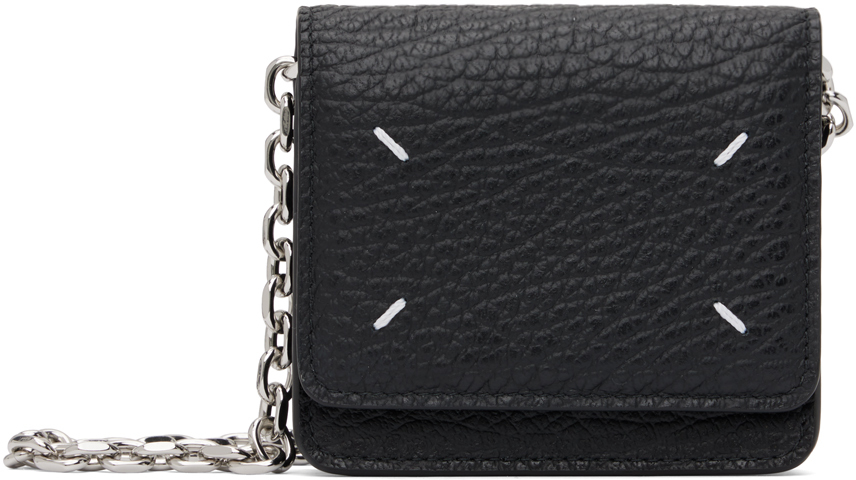 Maison Margiela Black Small Four Stitches Chain Wallet Bag In T8013 Black