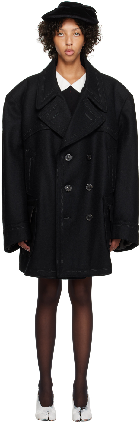 Shop Maison Margiela Black Oversized Coat In 900 Black