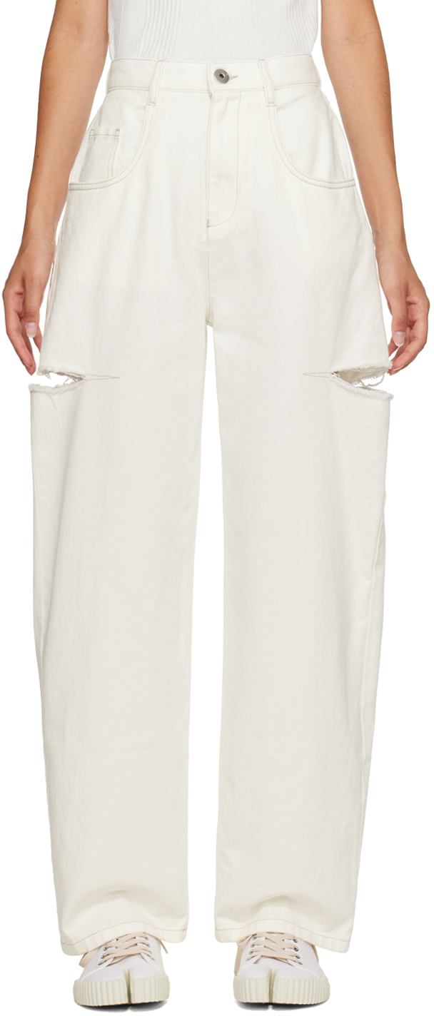 Shop Maison Margiela White Cutout Jeans In 99 Milk