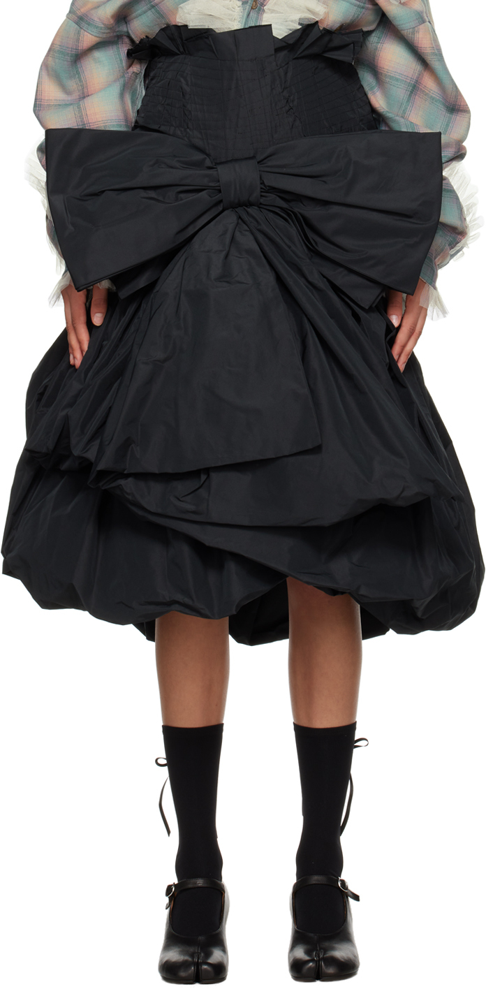 Black Voluminous Bow Midi Skirt