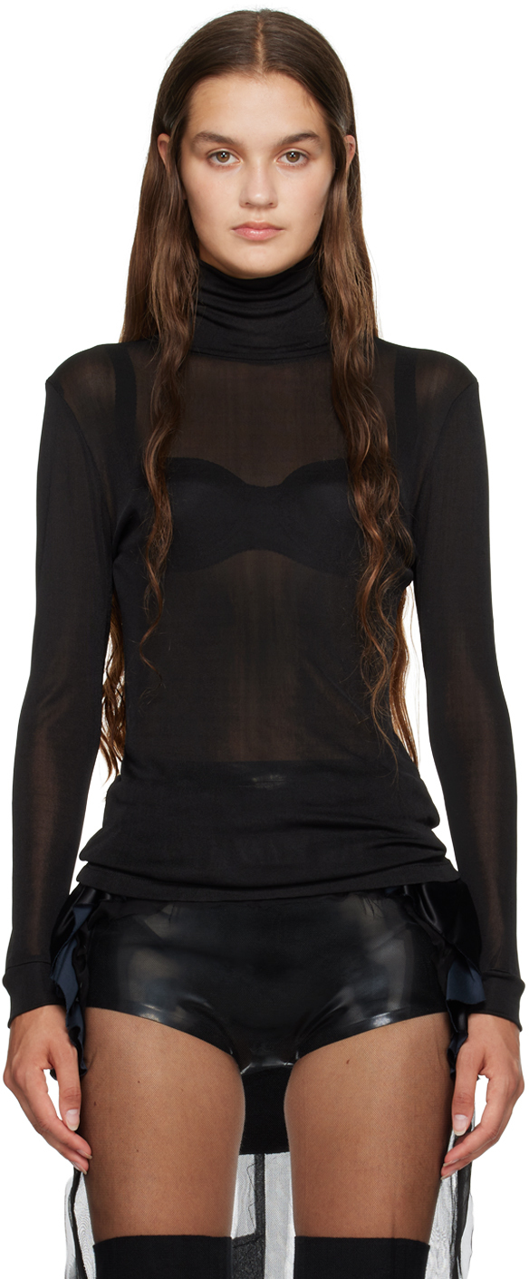 Maison Margiela Black Semi-sheer Turtleneck In 900 Black