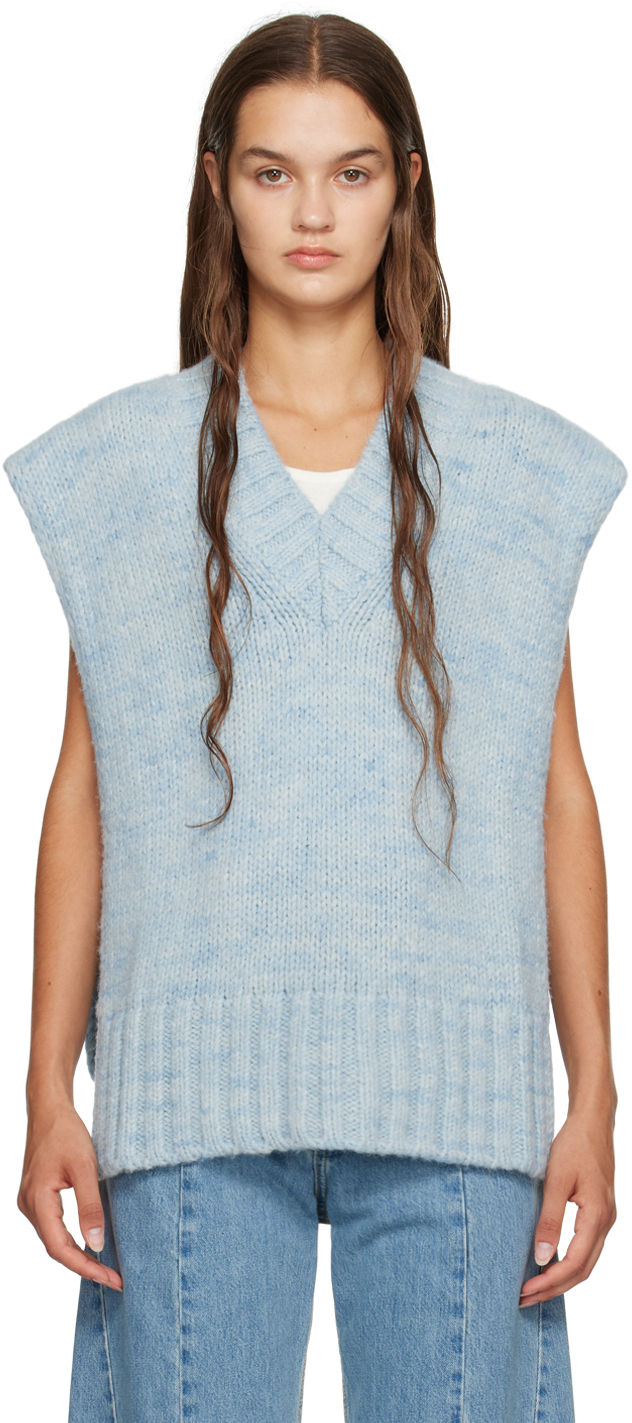 Maison Margiela V-neck Knitted Top In 488m Pale Blue