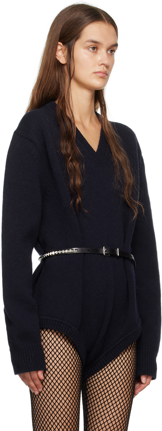Maison Margiela Navy V-neck Sweater In 511 Navy