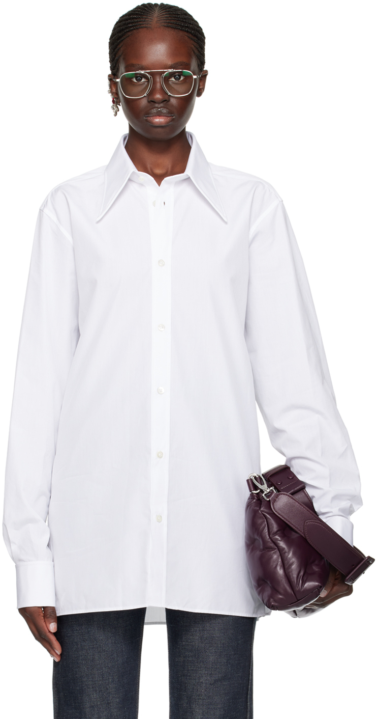 Shop Maison Margiela White Pointed Collar Shirt In 100 White