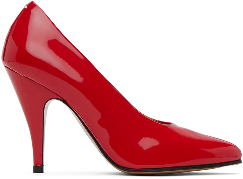 Shop Maison Margiela Red Tabi Patent Heels In T4028 Poppy Red