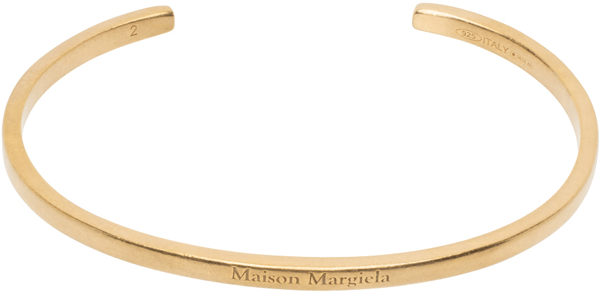 Maison Margiela Gold Logo Cuff Bracelet In 950 Yellow Gold Plat