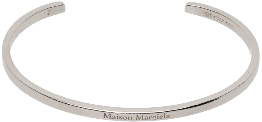 Shop Maison Margiela Silver Logo Cuff Bracelet In 951 Palladio Buratta