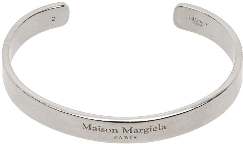 Maison Margiela Silver Logo Cuff Bracelet In 951 Palladio Buratta