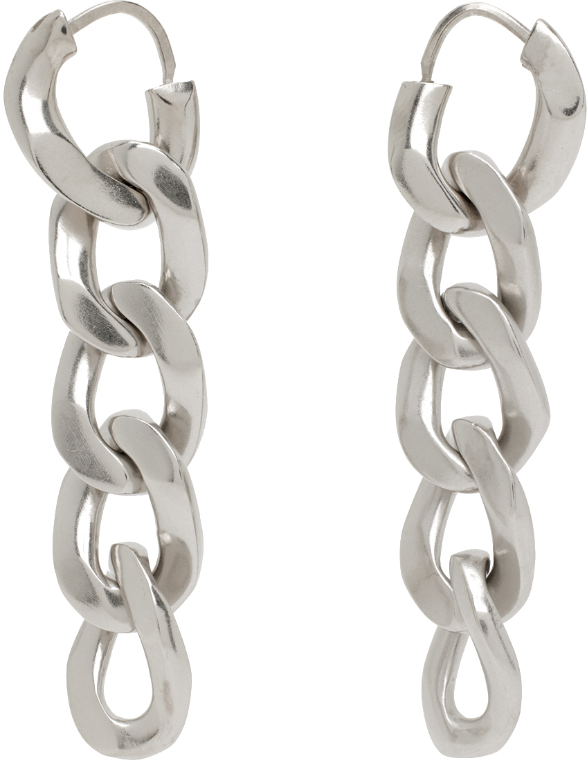 Maison Margiela Silver Curb Link Earrings In 951 Palladio Buratat